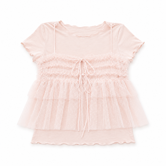 Pink Rosette Layered Top Set