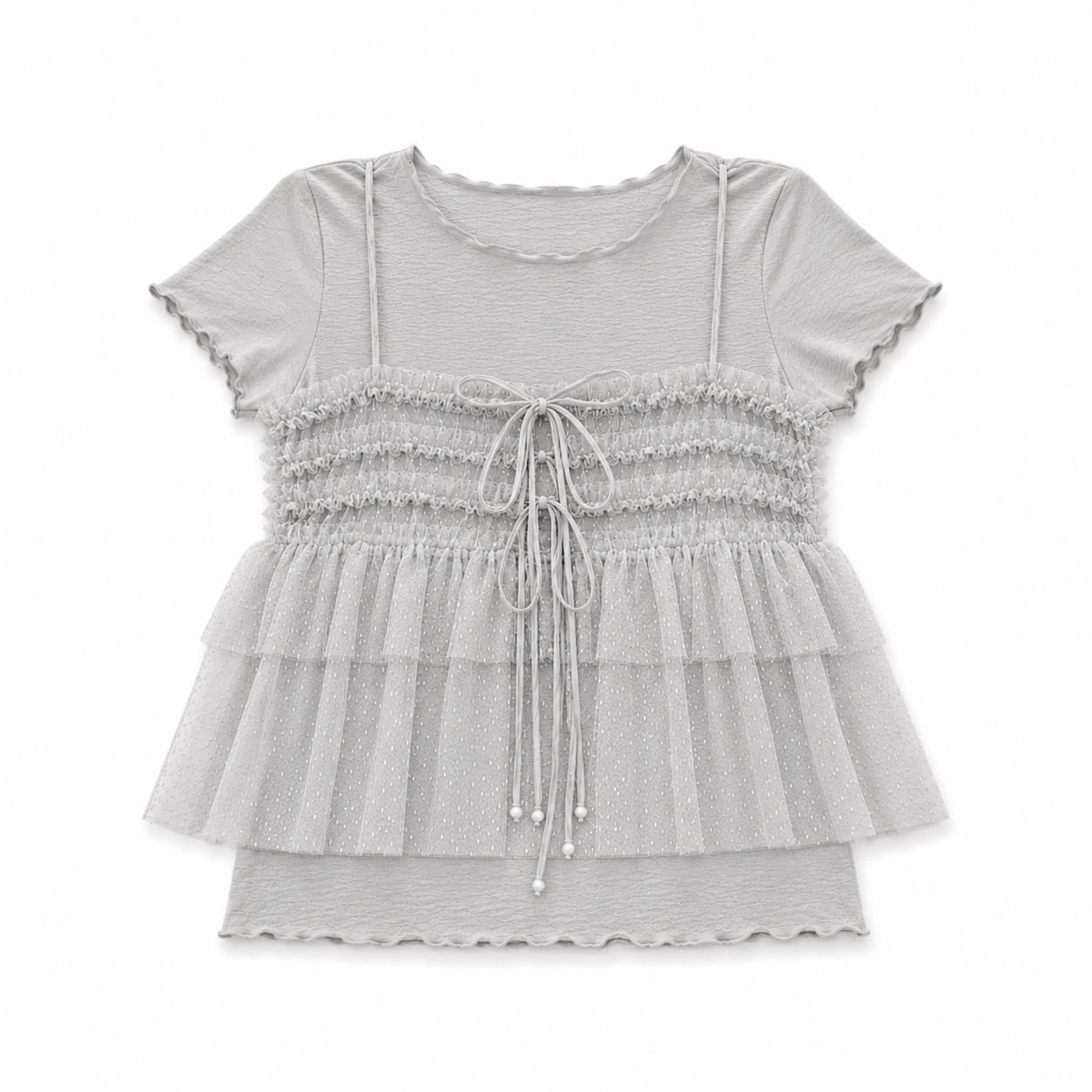 Grey Ruffle Layered Top Set