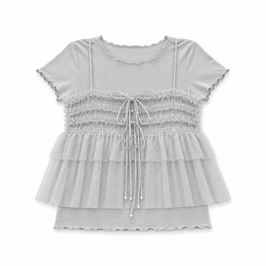 Grey Ruffle Layered Top Set