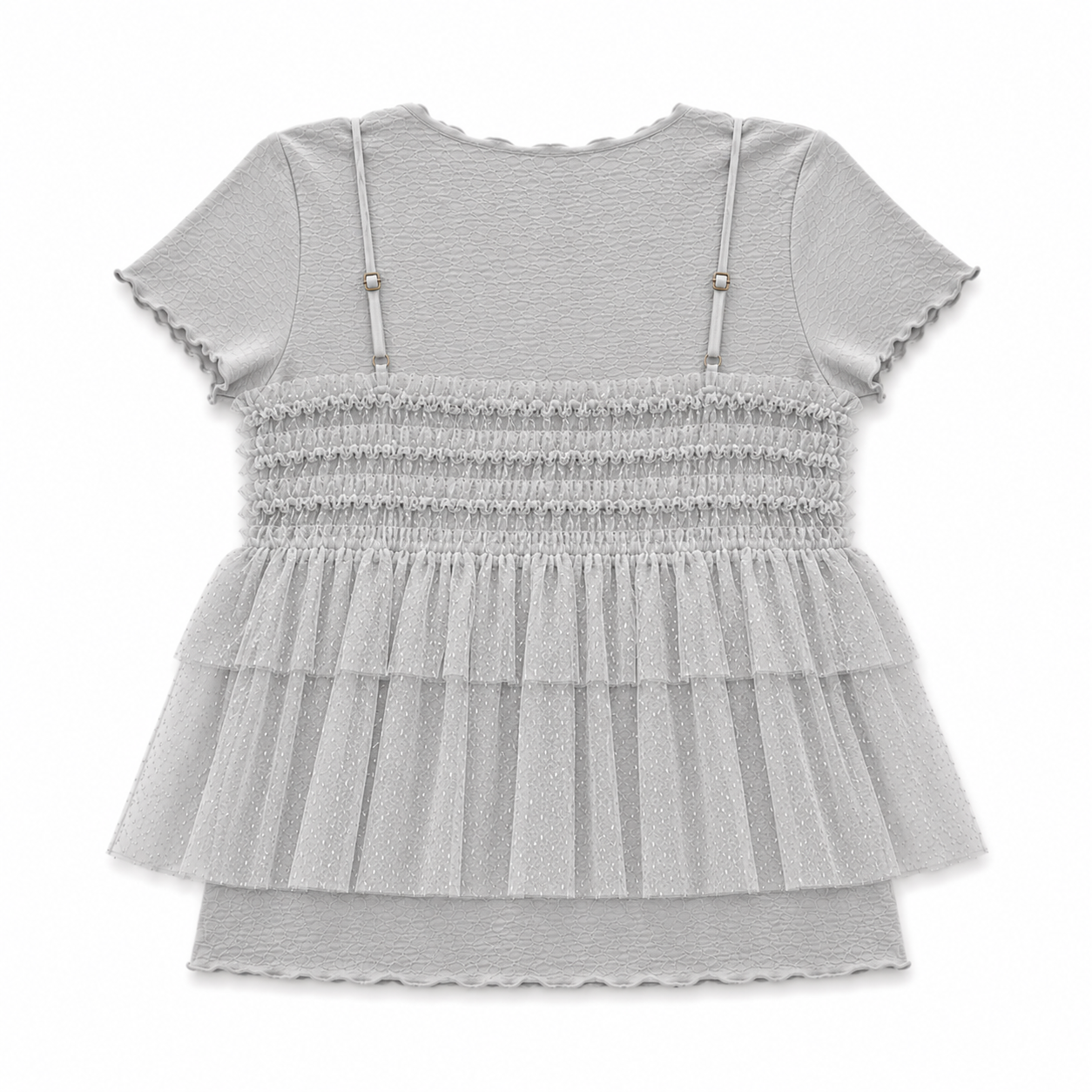 Grey Ruffle Layered Top Set