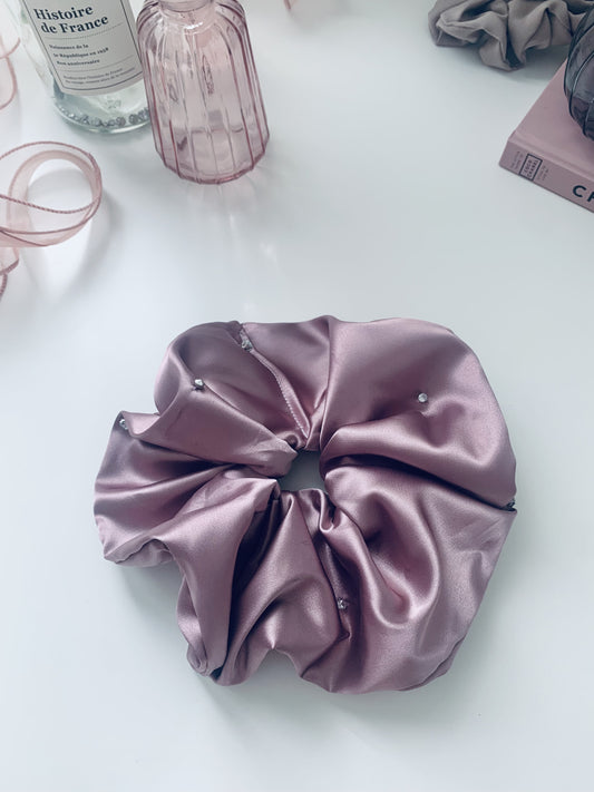 Purple Satin Rhinestone Scrunchie
