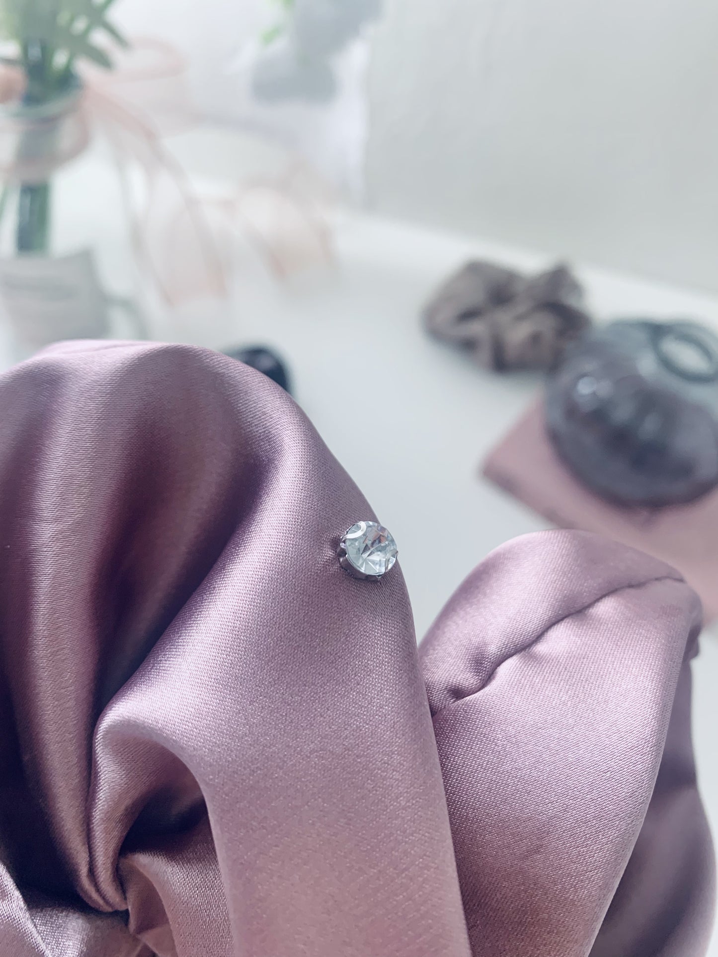 Purple Satin Rhinestone Scrunchie